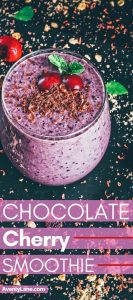 Chocolate cherry smoothie in a glass cup