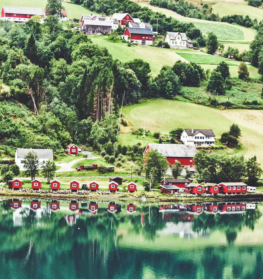 Norwegian fjords in sea port Olden, Norway