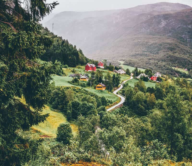 Small village of Naeroydalen Valley 