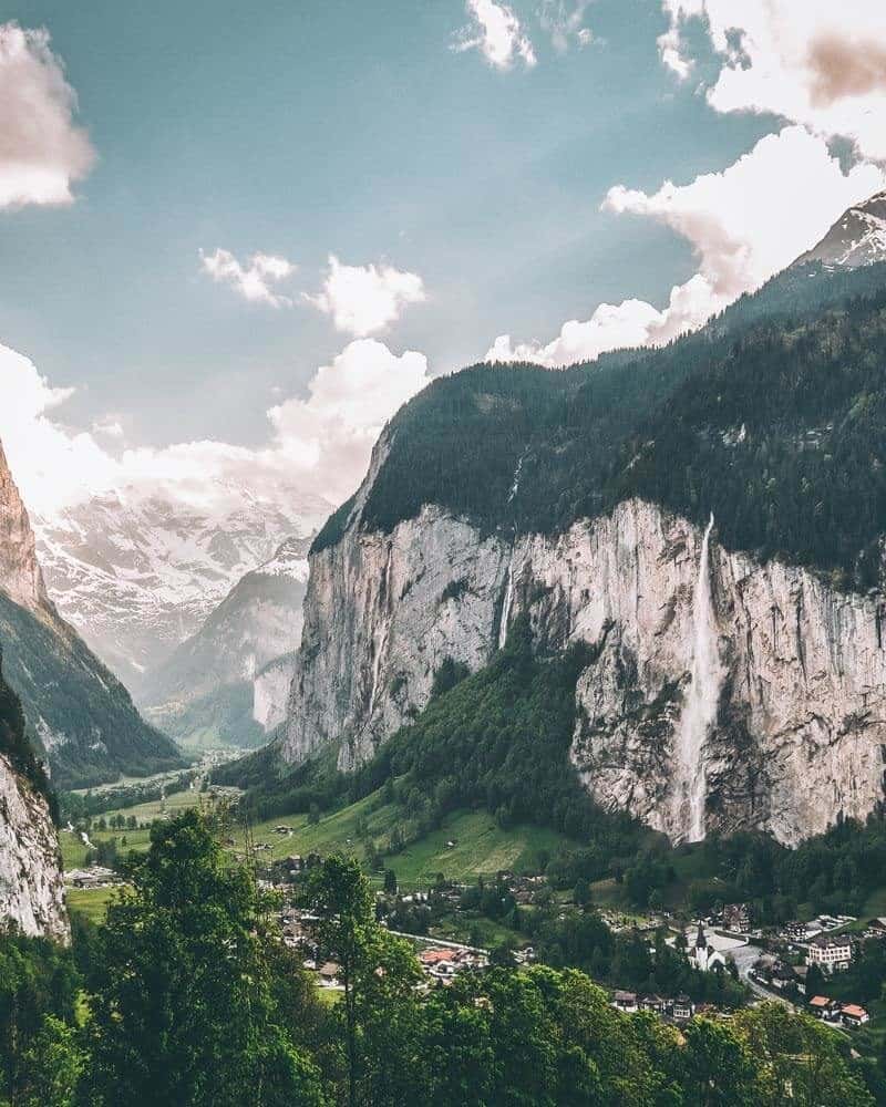 Lauterbrunnen, Switzerland. 15 prettiest towns in Switzerland! Aerial view of the Swiss town, Adelboden. One of the top things to see in Switzerland! If you are planning a road trip through Switzerland you do not want to miss these small towns! #avenlylanetravel #avenlylane #switzerland #europebucketlist #travel