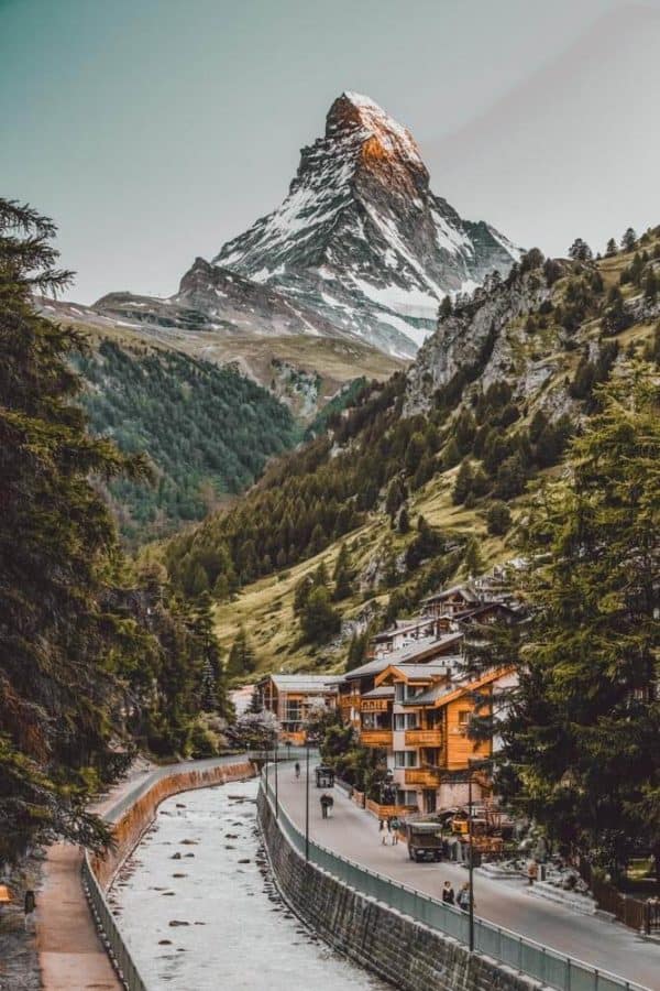 The 15 Prettiest Towns in Switzerland. Zermatt City and Matterhorn (One of the best places to ski in Switzerland). The 15 Prettiest Towns in Switzerland. If you are planning a road trip through Switzerland you HAVE to visit these 15 top places in Switzerland. They are incredible! See 14 others on www.avenlylane.com #avenlylanetravel #avenlylane #travelinspiration #travel #beautifulplaces #europe #switzerland