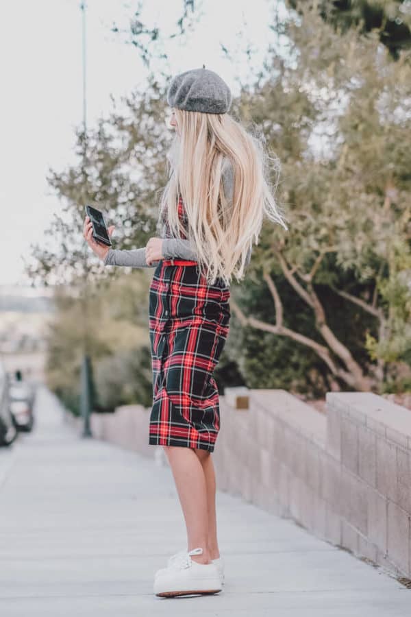 This Cute Plaid Dress Outfit is Perfect for Fall. Let me know what you think of this fall trend on www.avenlylane.com | #AVENLYLANE #dress #dresses #falloutfits #falldresses #fallstyle #styleinspiration #style #outfits #fashion #fallfashion 
