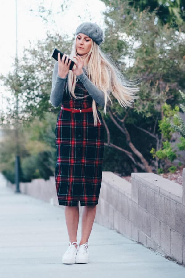 This Cute Plaid Dress Outfit is Perfect for Fall. Let me know what you think of this fall trend on www.avenlylane.com | #AVENLYLANE #dress #dresses #falloutfits #falldresses #fallstyle #styleinspiration #style #outfits #fashion #fallfashion 