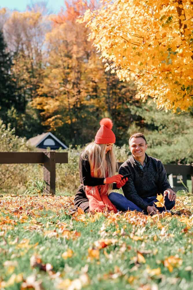 Fall leaves! Vermont's Best Kept Secret, Fall Photos Waterbury Reservoir. Our fall photoshoot for couples! #fall #autumn #fashion #fallfashion #fallleaves #vermont #AVENLYLANE #AVENLYLANETRAVEL #fallphotoshootcouples #falloutfits #fallphotography