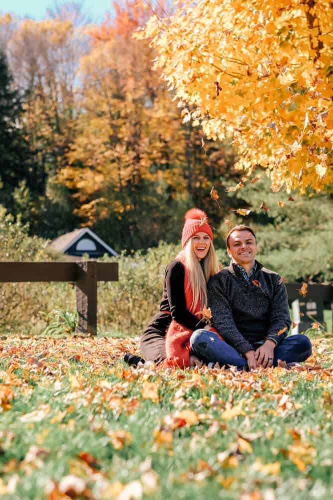 Fall leaves! Vermont's Best Kept Secret, Fall Photos Waterbury Reservoir. Our fall photoshoot for couples! #fall #autumn #fashion #fallfashion #fallleaves #vermont #AVENLYLANE #AVENLYLANETRAVEL #fallphotoshootcouples #falloutfits #fallphotography