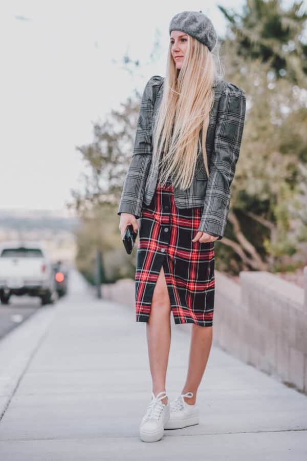 The Perfect Dress to Wear with a Blazer for Fall! Who doesn't love a good plaid blazer you can basically where with anything? Get all the details at www.avenlylane.com #falloutfits #dresses #dress #blazer #blazers #fashion #styleinspiration #plaid #fallmusthaves #beret #AVENLYLANEFASHION #AVENLYLANE 