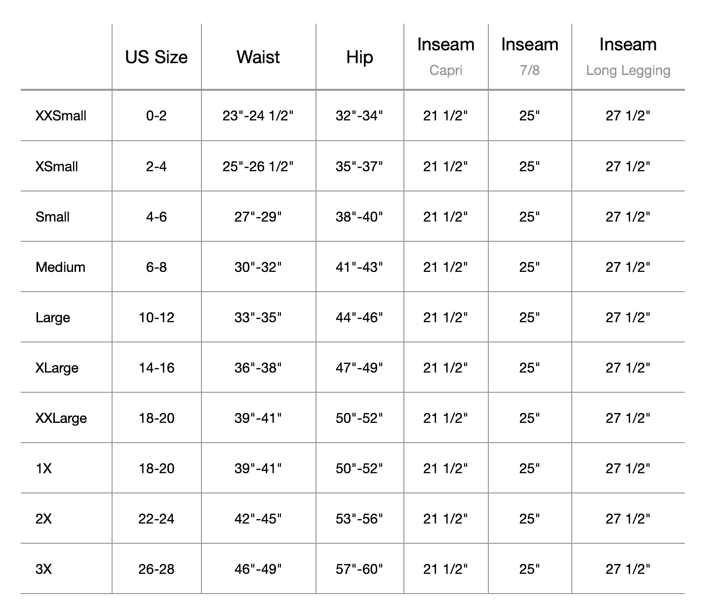 Beyond Yoga Sizing